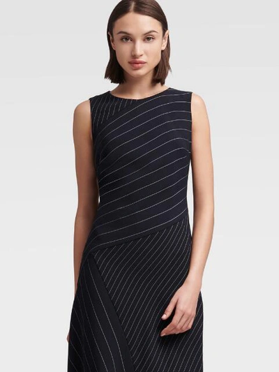 Shop Donna Karan Dkny Women's Sleeveless Asymmetrical Stripe Dress - In New Navy/ivory