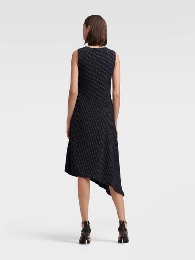 Shop Donna Karan Dkny Women's Sleeveless Asymmetrical Stripe Dress - In New Navy/ivory