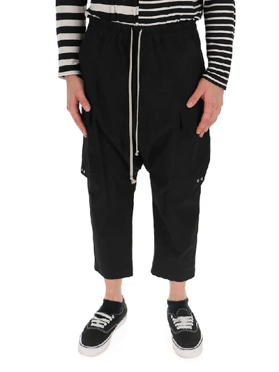 Shop Rick Owens Drawstring Cropped Cargo Pants In Black