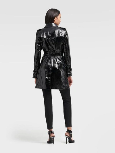 Donna Karan Patent Faux Leather Trench Coat In Black | ModeSens