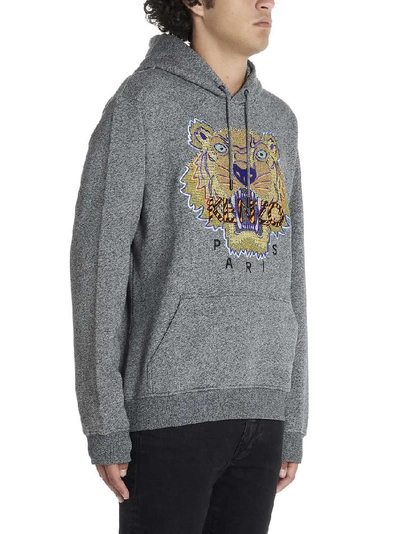 Shop Kenzo Tiger Embroidered Hoodie In Grey