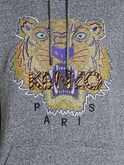 Shop Kenzo Tiger Embroidered Hoodie In Grey