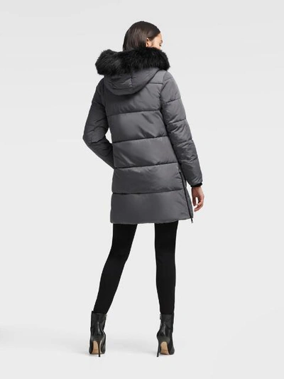 Shop Donna Karan Dkny Women's Longline Puffer With Faux Fur Hood - In Black