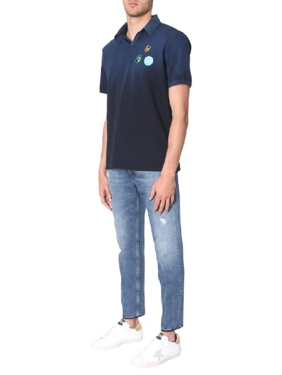 Shop Golden Goose Deluxe Brand Patch Motif Polo Shirt In Blue