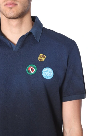 Shop Golden Goose Deluxe Brand Patch Motif Polo Shirt In Blue
