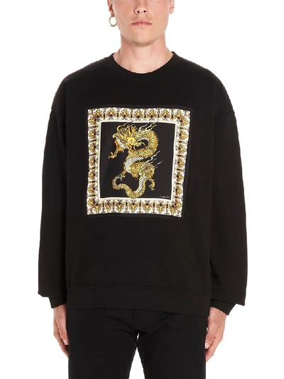 Shop Versace Dragon Print Crewneck Sweater In Black