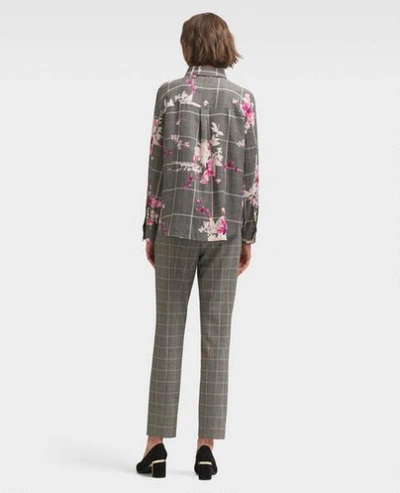 Shop Donna Karan Floral Check Button-up Shirt In Black Combo