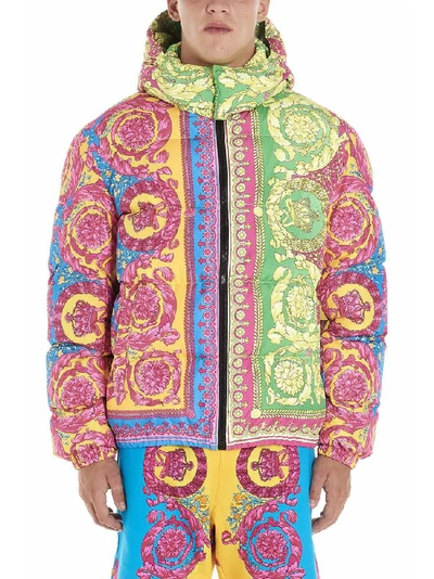 Shop Versace Baroque Print Down Jacket In Multi