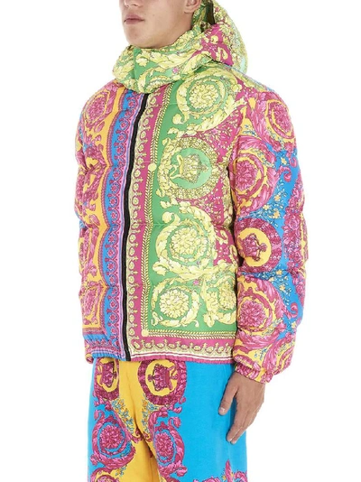 Shop Versace Baroque Print Down Jacket In Multi