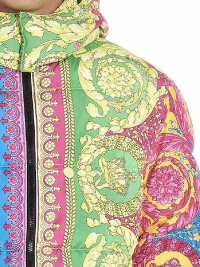 Shop Versace Baroque Print Down Jacket In Multi