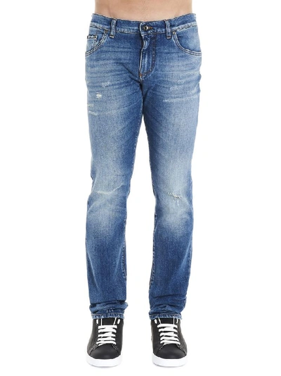 Shop Dolce & Gabbana Logo Distressed Jeans In Blue