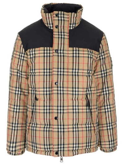Burberry Reversible Vintage Check Down Puffer Coat In Beige | ModeSens