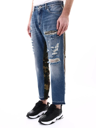 Shop Dolce & Gabbana Contrasting Panelled Distressed Jeans In Multi