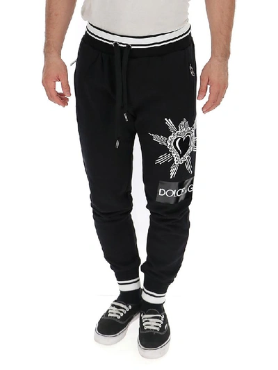 Shop Dolce & Gabbana Heart Print Regular Fit Track Pants In Black