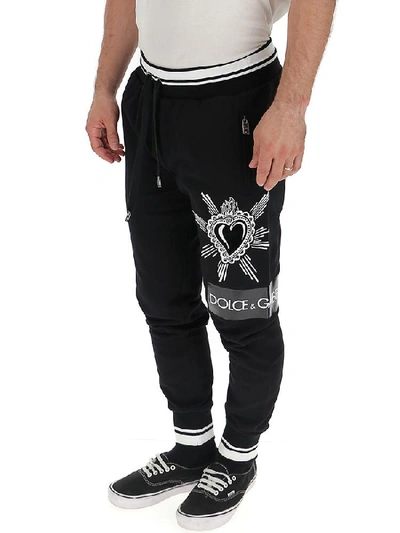Shop Dolce & Gabbana Heart Print Regular Fit Track Pants In Black