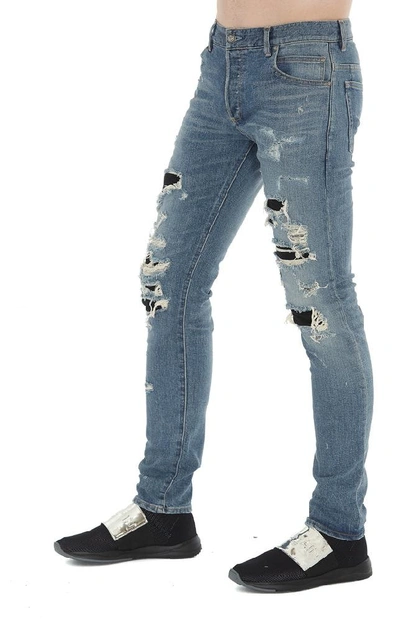 Shop Balmain Distressed Skinny Jeans In Multi