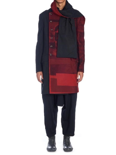 Shop Yohji Yamamoto Two Tone Scarf Coat In Red