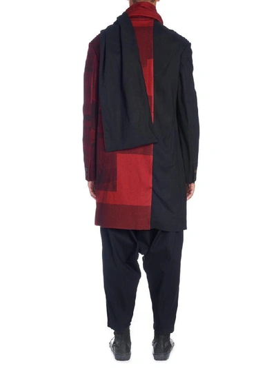 Shop Yohji Yamamoto Two Tone Scarf Coat In Red