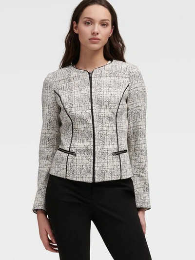 Shop Donna Karan Dkny Women's Printed Jacket With Contrast Trim - In Ivory/black