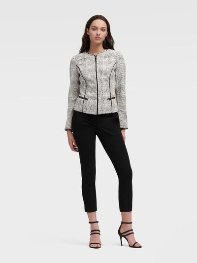Shop Donna Karan Dkny Women's Printed Jacket With Contrast Trim - In Ivory/black