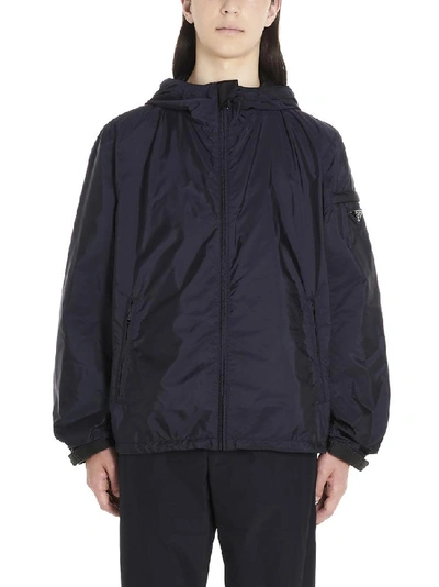 Shop Prada Logo Plaque Windbreaker In Blue