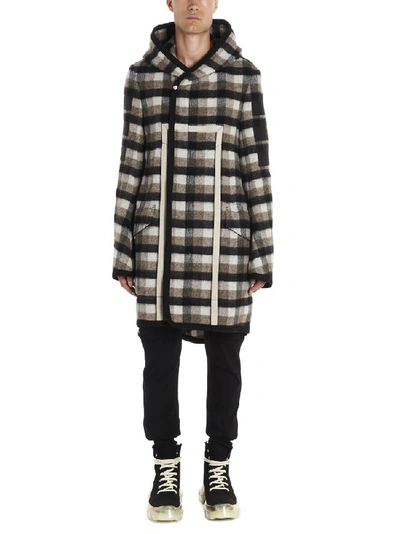 Shop Rick Owens Hooded Check Coat In Multi