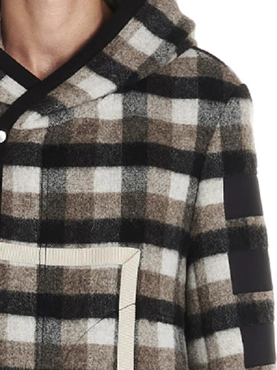 Shop Rick Owens Hooded Check Coat In Multi