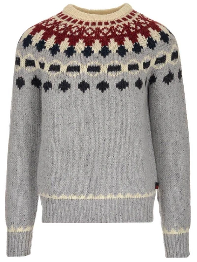 Shop Woolrich Patterned Crew Neck Sweater In Grey