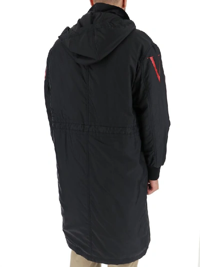 Shop Valentino Logo Print Hooded Raincoat In Nerorosso