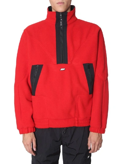 Shop Msgm Logo Plaque Half Zip Sweater In Red