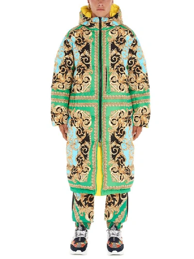 Shop Versace Reversible Baroque Print Parka In Multi