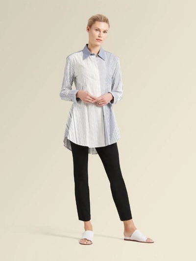 Shop Donna Karan Multi Stripe Tunic Shirt In White/indigo