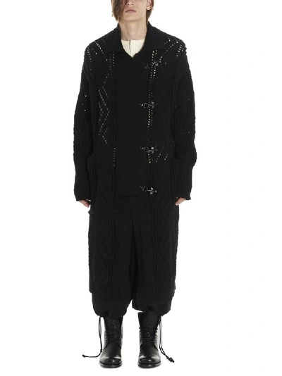 Shop Yohji Yamamoto Long Perforated Detail Cardigan In Black