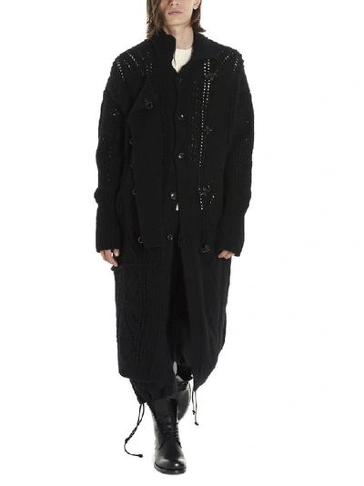 Shop Yohji Yamamoto Long Perforated Detail Cardigan In Black