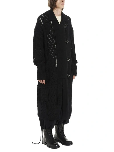 Shop Yohji Yamamoto Long Perforated Detail Cardigan In Black