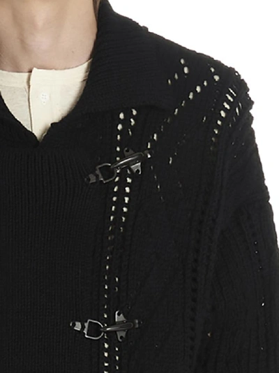 Shop Yohji Yamamoto Long Perforated Detail Cardigan In Black