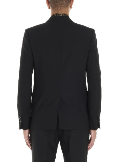 Shop Fendi Ff Logo Neckline Trim Single Breasted Blazer In Black