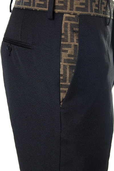 Shop Fendi Logo Waistband Pants In Black