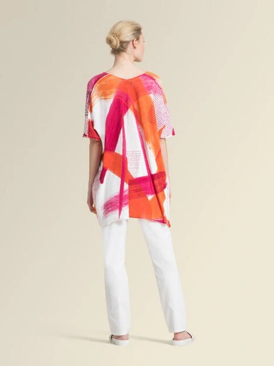 Shop Donna Karan Linen Paint-stroke Print Poncho In Pink