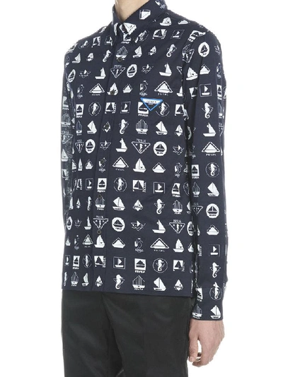 Shop Prada Logo Symbol Printed Shirt In Blue