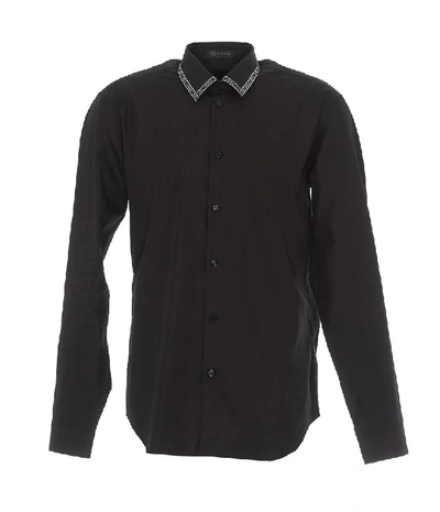 Shop Versace Logo Collar Shirt In Black