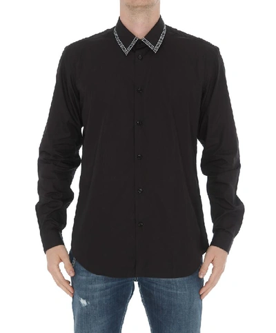 Shop Versace Logo Collar Shirt In Black