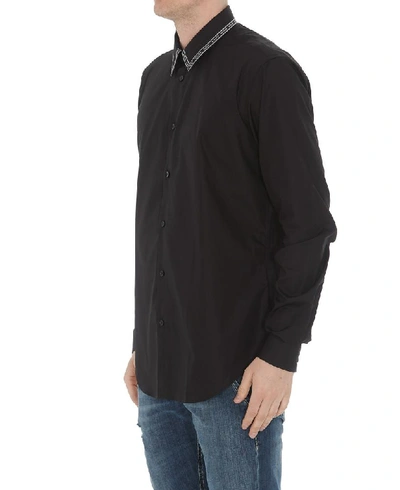 Shop Versace Logo Collar Shirt In Black