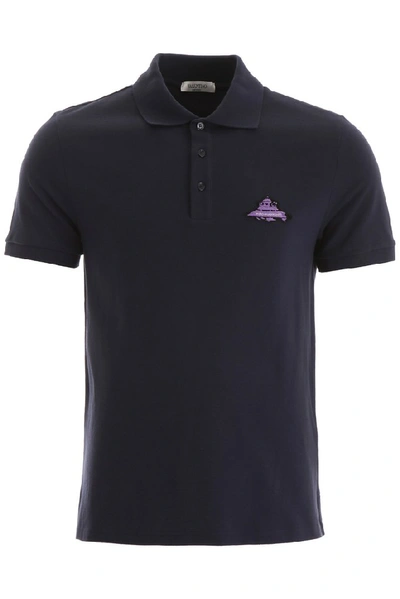 Shop Valentino Ufo Patch Polo Shirt In Navy