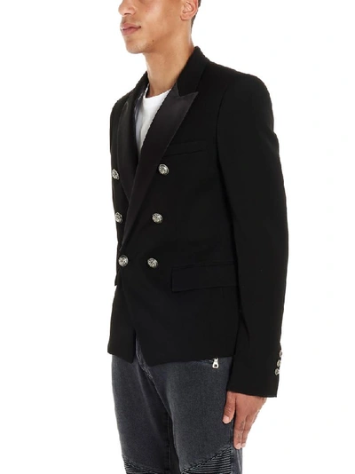 Shop Balmain Double Breasted Buttoned Blazer In Black