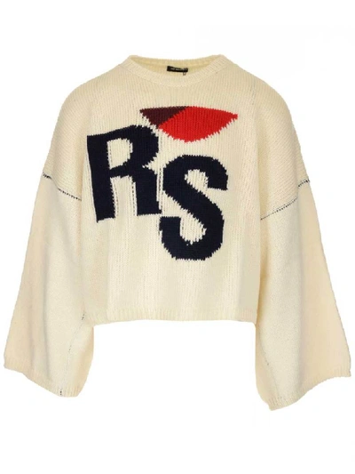 Shop Raf Simons Monogram Cropped Sweater In White