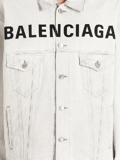 Shop Balenciaga Logo Printed Denim Jacket In Grey