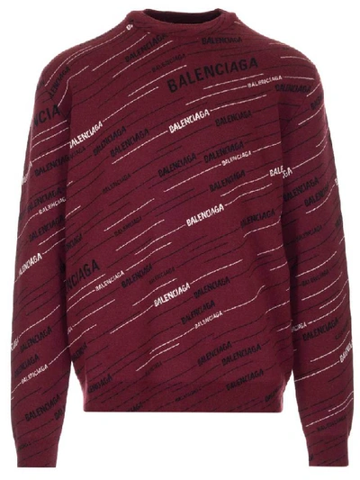 Shop Balenciaga Diagonal Logo Sweater In Red