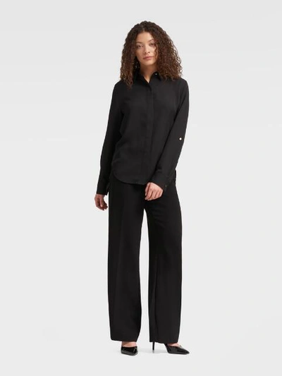 Shop Donna Karan Dkny Women's Button-up Shirt With Roll-tab Sleeve - In Black