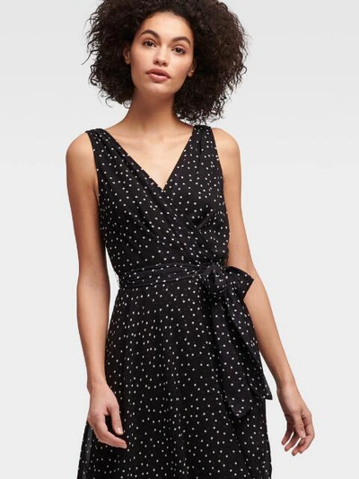Donna Karan Dkny Women's Sleeveless Ruffle Wrap Dress - In Black Dot |  ModeSens